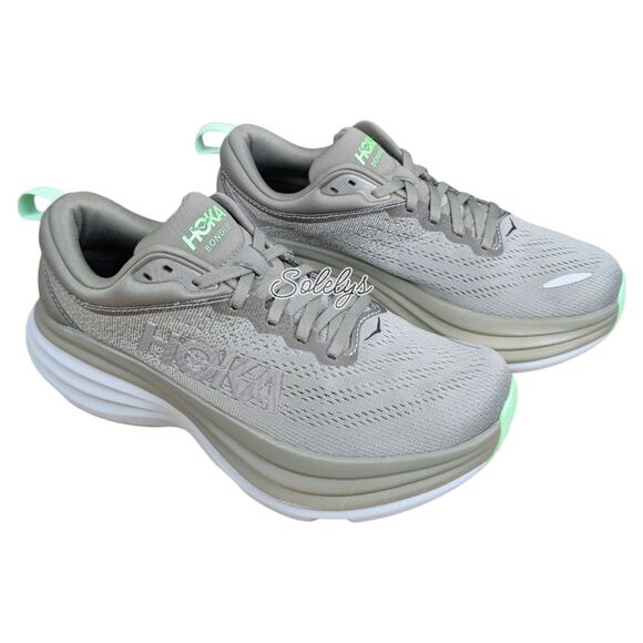 HOKA ONE Bondi 8 Womens 7.5 Olive Haze Mercury Green Run Walking Comfort Sneaker - Picture 4 of 12